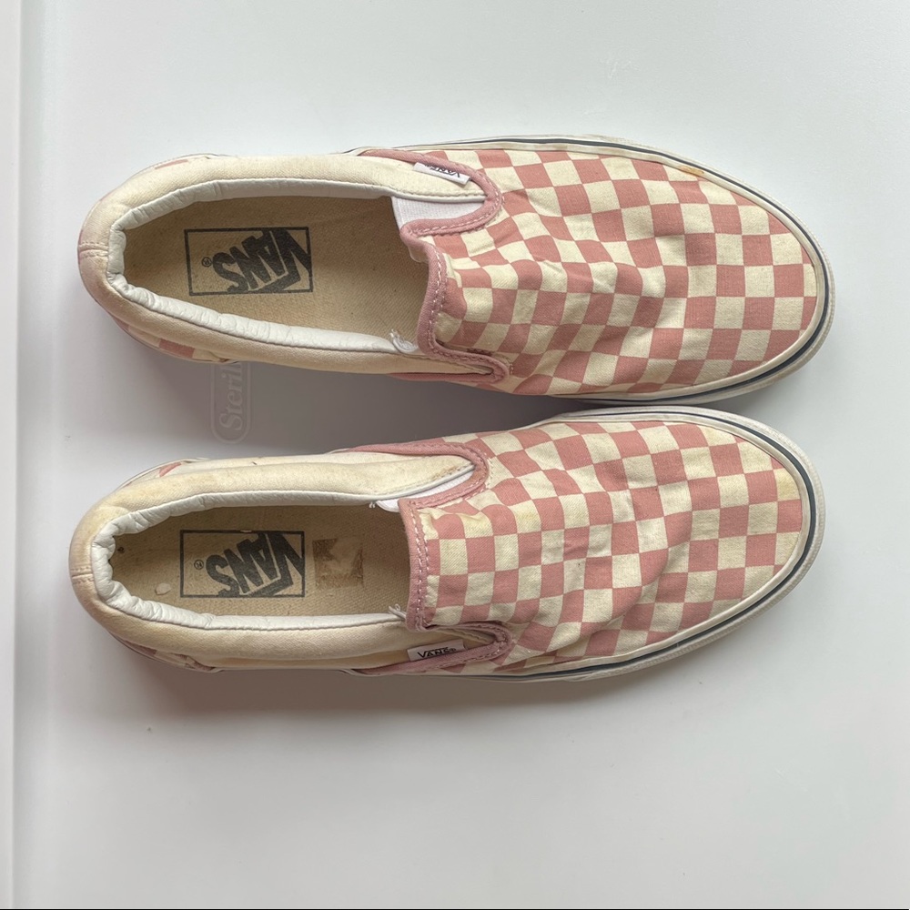 Vans Pink and White Checker Slip-On Sneakers